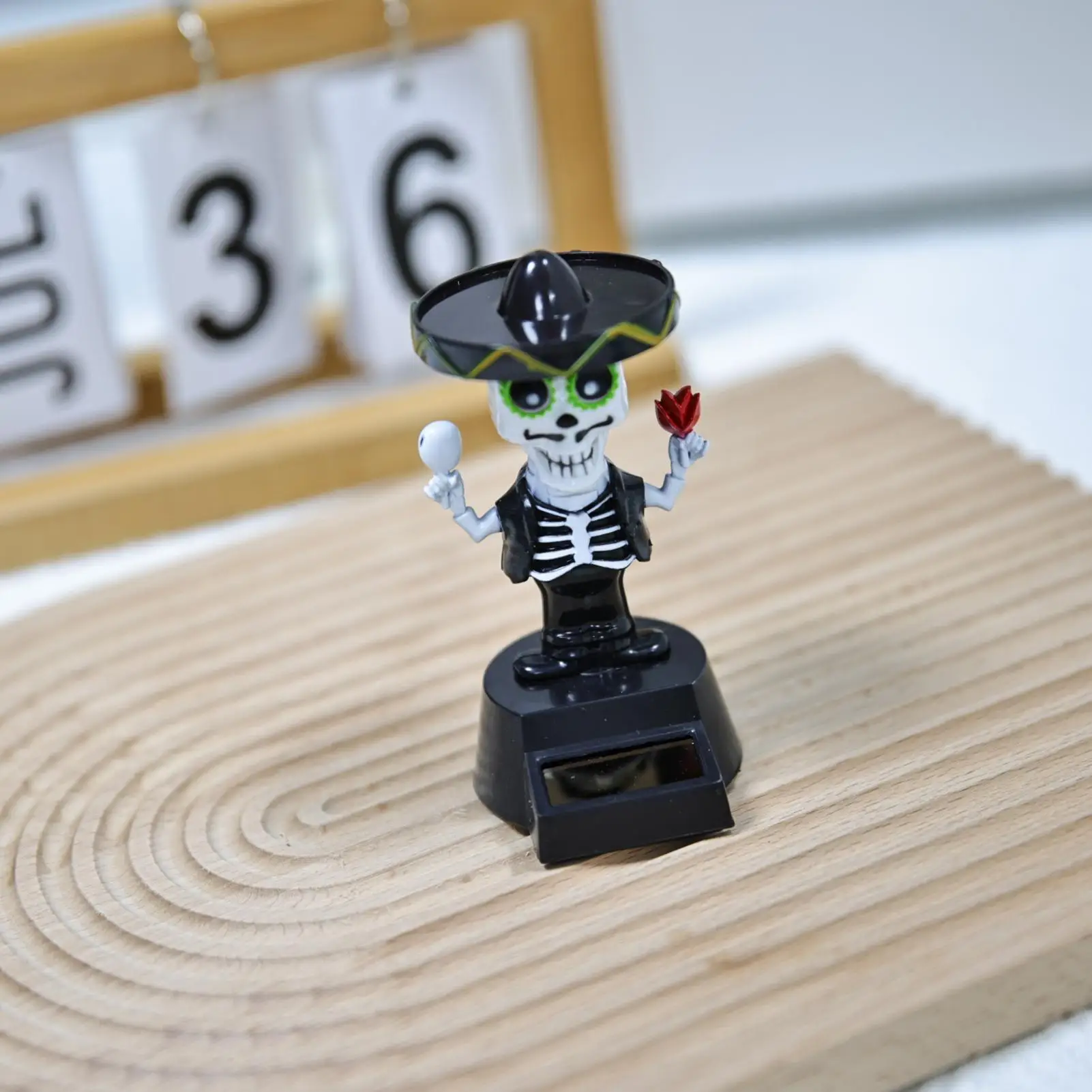 Solar Powered Dancing Skeleton Doll Dashboard Ornament Car Decoration Cute Halloween Shaking Head Figurine No Battery Needed
