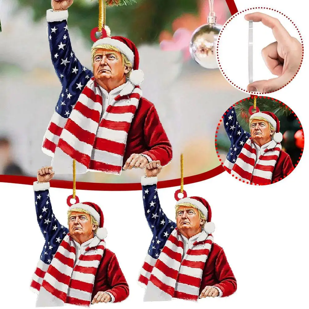 Christmas Tree Hanging Acrylic Funny Donald Ornament Decor Prop Keyring Backpack Election America Presidential Car Hanging V8E8