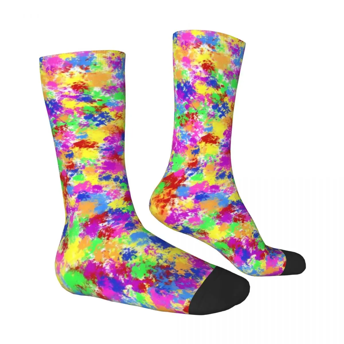 Trendy Neon Paint Stockings Rainbow Splash Graphic Funny Socks Spring Anti Skid Socks Girls Running Quality Socks