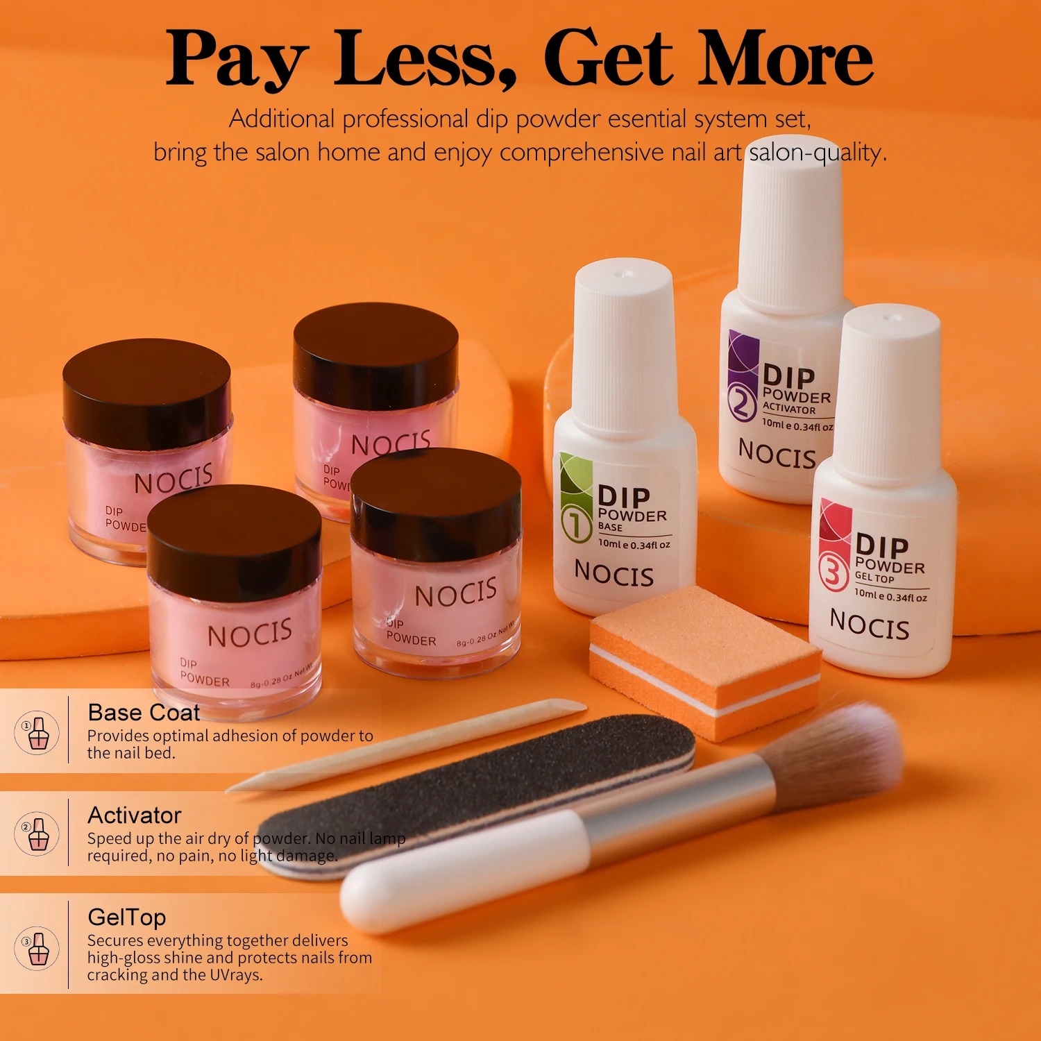 Nail Powder Nail Dipping Powder Set  Nail Art Powder Top Base Coat Gel Dust Brush Manicure Tool Set