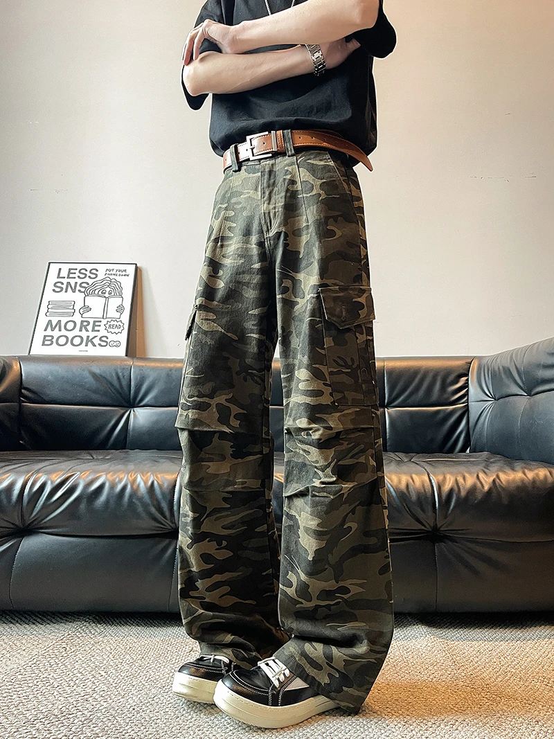 Amerikanische Retro-Camouflage-Arbeitshose für Herren, mehrere Ketten, lockere Jeans mit weitem Bein, lange Hose, Jugend-Freizeitkleidung, Sommer