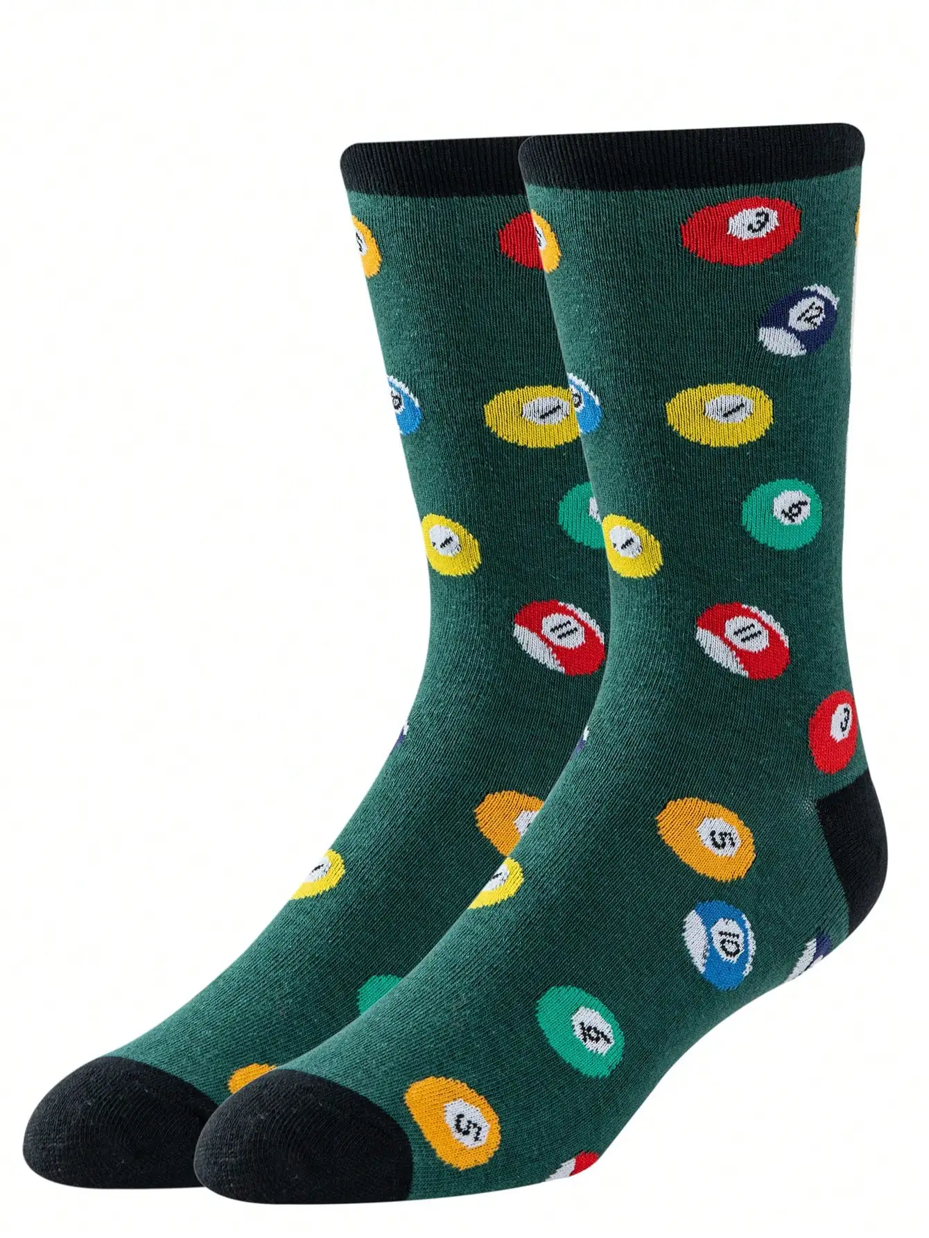 1 Pair of Men's Socks with Creative Billiard Pattern, Cute Socks, Comfortable and Breathable Mid-Calf Socks, Women's Long Socks and Socks, Fun Socks, Crazy Happy Socks