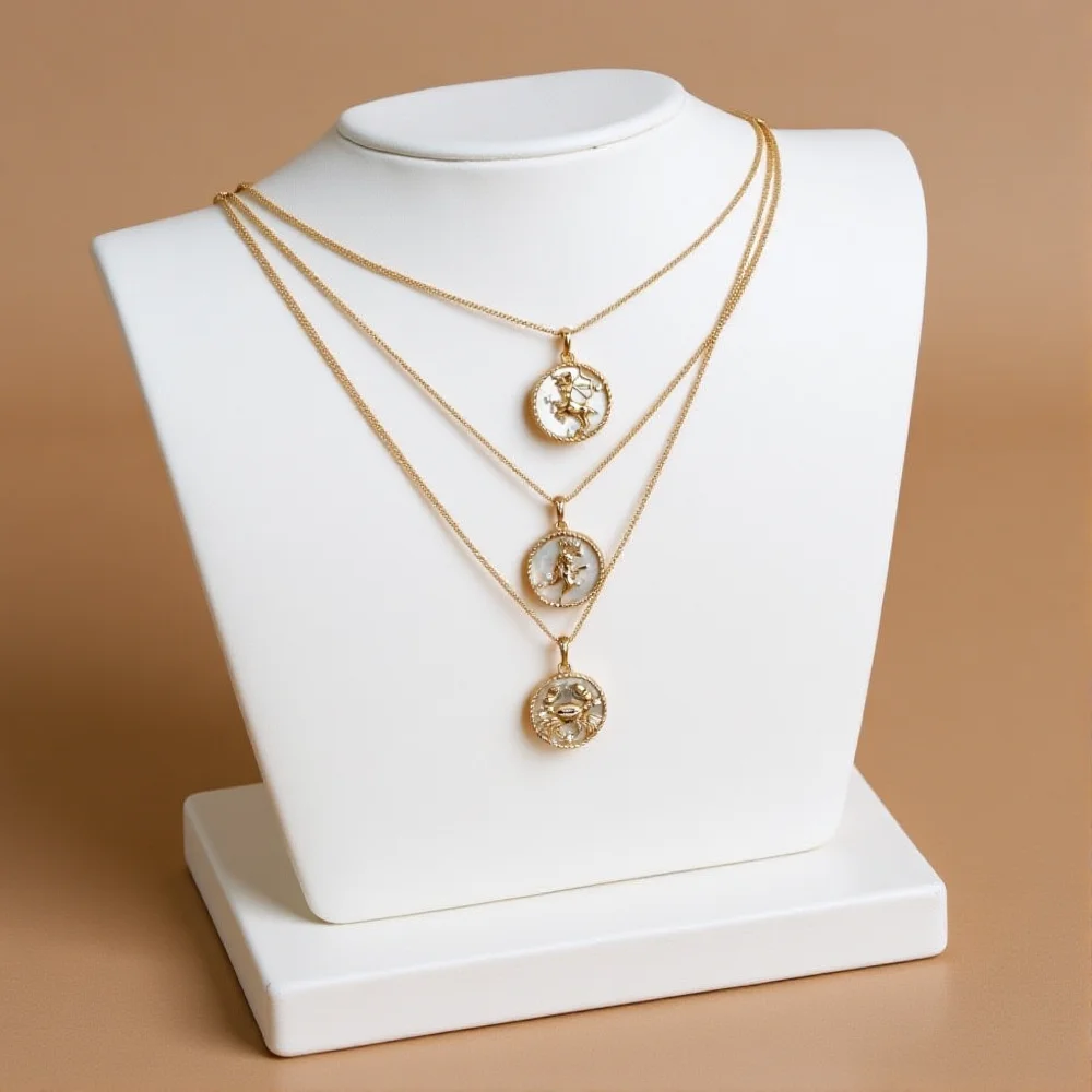 18k Gold Plated Titanium Steel Shell Inlaid Zircon Astrology Jewelry Women Men 12 Zodiac Sign Round Coin Design Pendant Necklace
