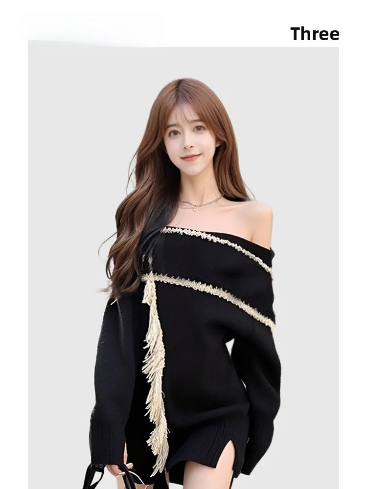 

HEZA трикотажная юбка трапециевидной формы с бахромой на одно плечо, женская осенне-зимняя юбка больших размеров, длинная све, корейская юбка для поездок на работу Dr