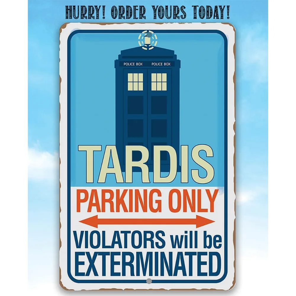 علامة معدنية كلاسيكية لوقوف السيارات "Tardis Only" - Doctor Who Wall Art، لا توجد ديكورًا لممارسة التعدي على غرفة ألعاب الأطفال في الأماكن المغلقة والخارجية