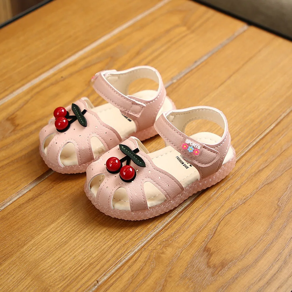 1Pair Little Girls Summer Sandals Lovely Cherry Pattern Breathable Pink 19 14cm 8us 6.5uk 24eu 3.3405inch Summer Sandals
