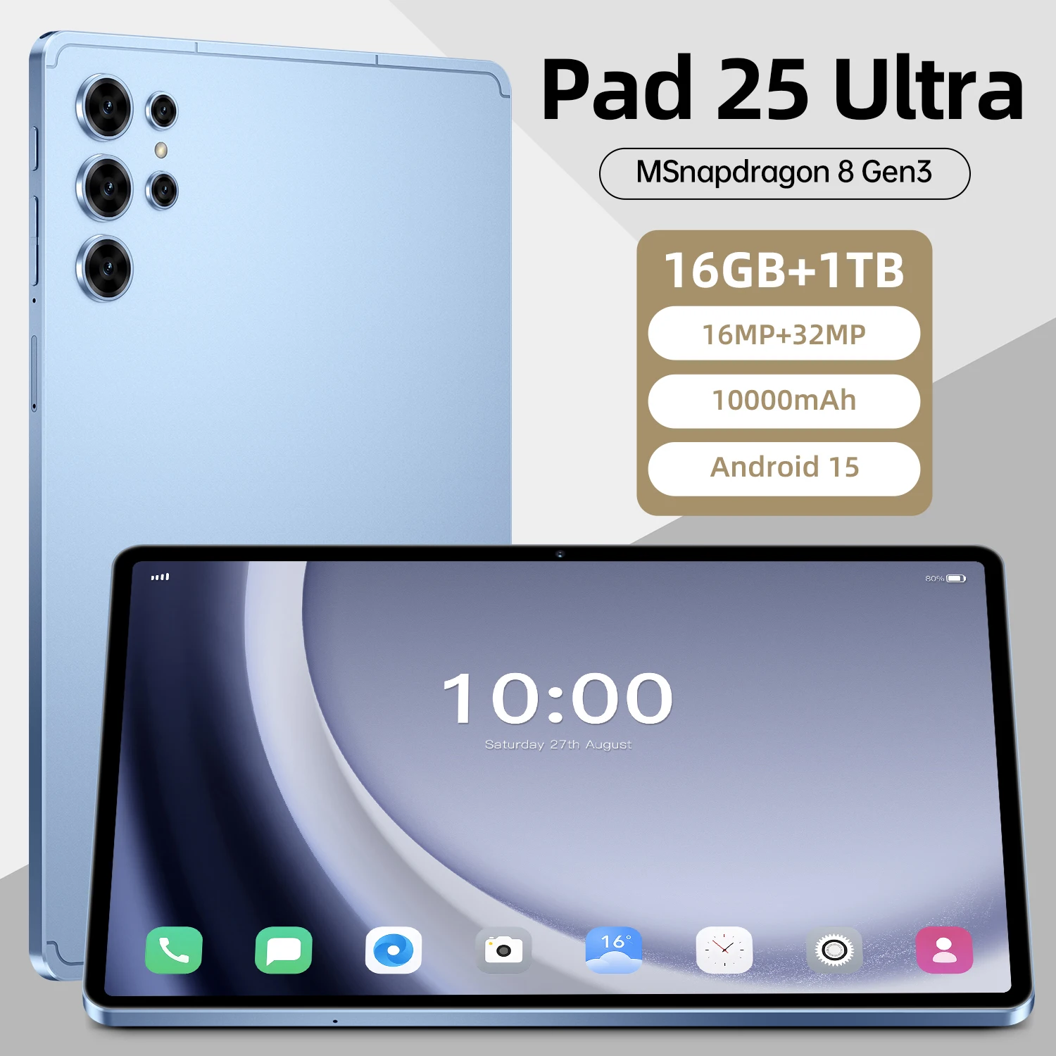 

Новинка 2025 года, оригинальный планшет Pad 25 Ultra, 10,1-дюймовый экран высокой четкости Snapdragon, глобальный, 10000 мАч, 5G, двухкартный Wi-Fi планшет