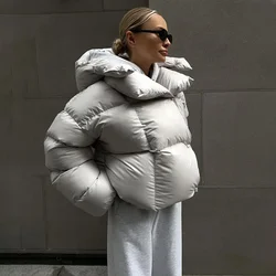 Winter Coat Warm Hooded Cotton Puffer Jackets Women's Loose Parkas Coat Vintage Bread Jacket Outwear Office Lady Quilted Jacket