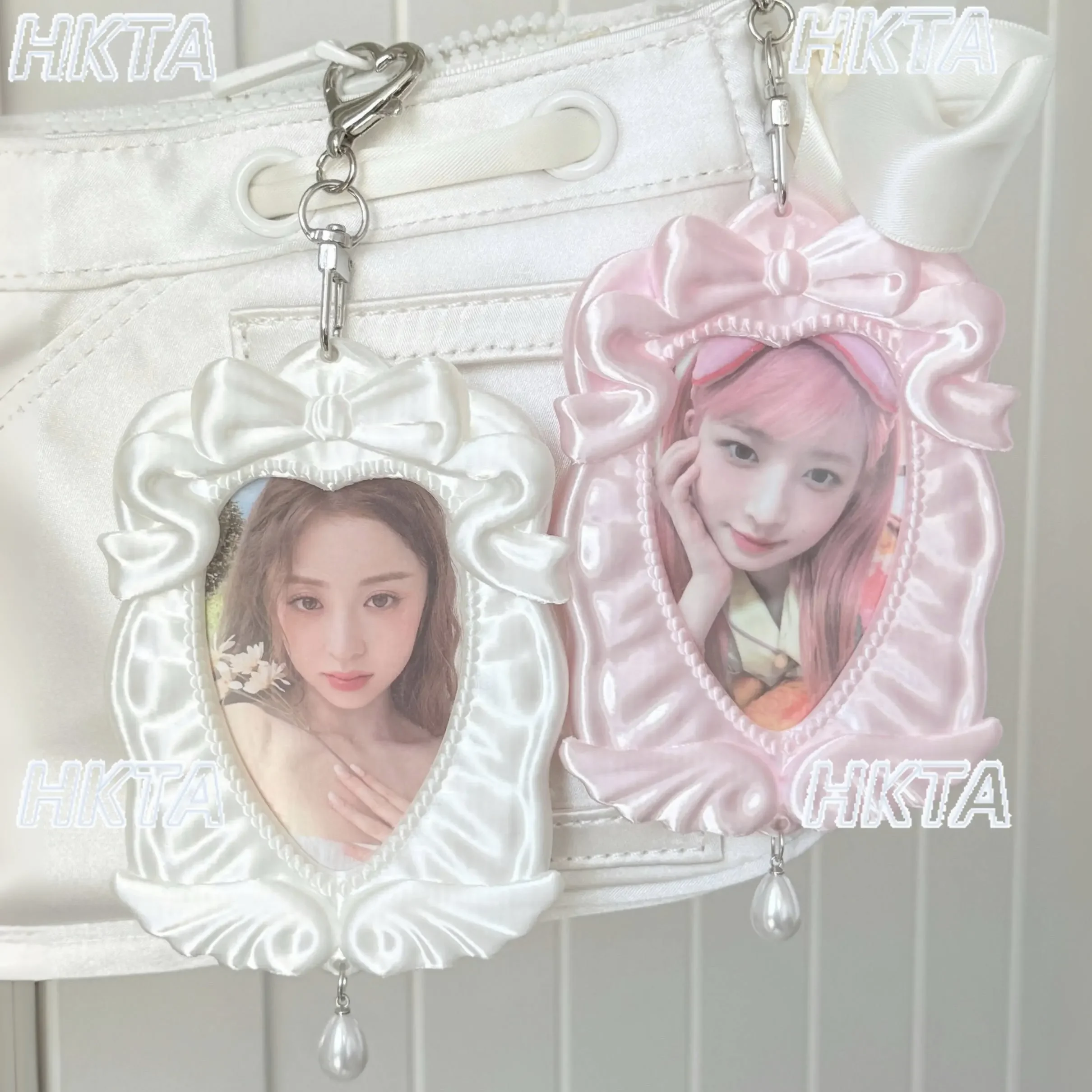 Sweet Kawaii Pearl Bow Lolita Card Holder Bag Pendant Photo Storage Cute Versatile White Card Holder Apparel Accessories Women