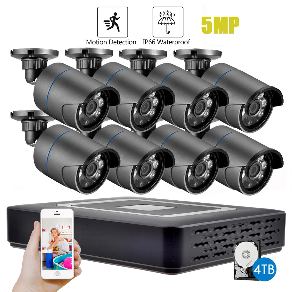 

Gadinan 5MP AHD DVR CCTV System Kit HD Outdoor Camera Motion Detection 3.6mm Smart IR-Cut Night Vision P2P Surveillance Set XMEy