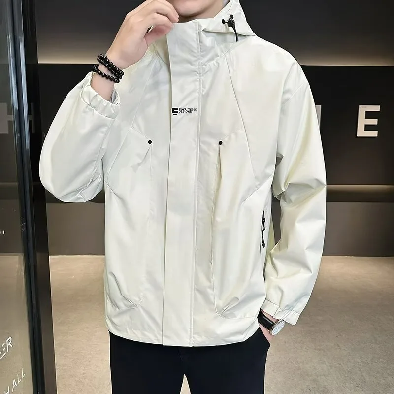 

Мужская уличная водонепроницаемая куртка с капюшоном, свободная посадка, весенне-осенняя повседневная рабочая одежда, полиэстер, ткань быка, молодежная мода