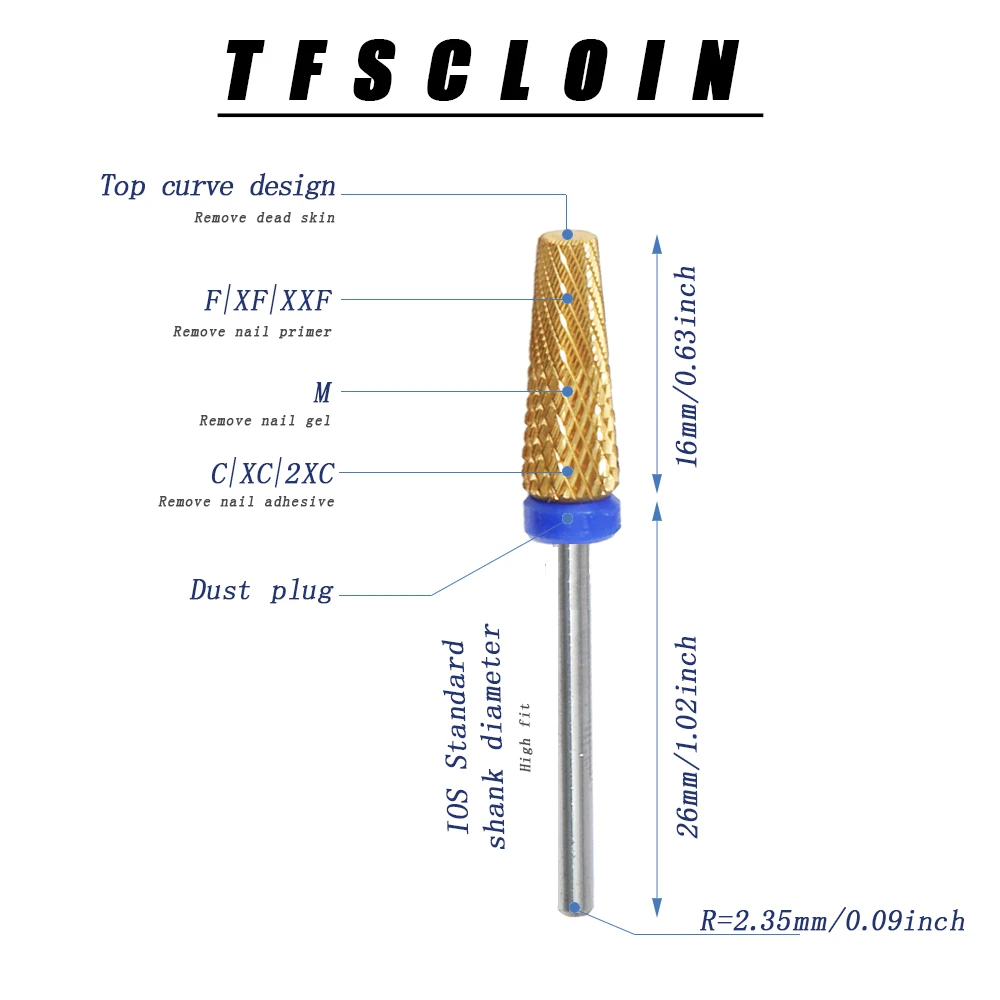 TFSCLOIN Tunsten Steel 5 in/pro Nail Drill Bits,with Nail Polish,Remove Dead Skin,Nail Shaping and Remove Dip Power Nail