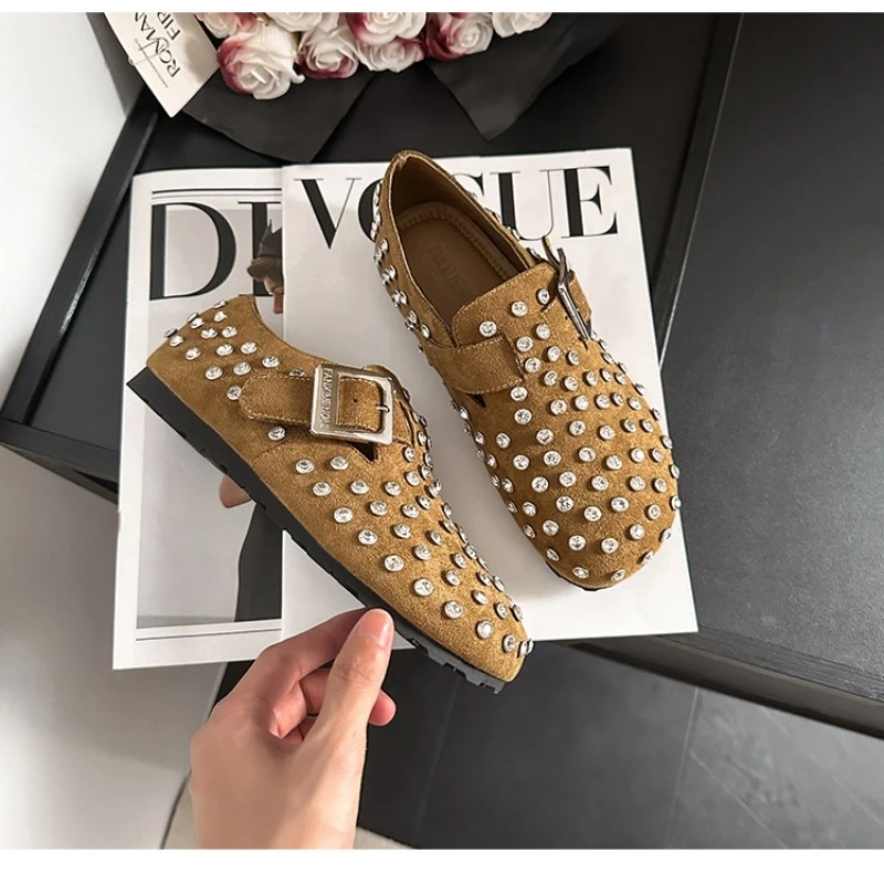 New Rhinestone Plush Warm Soft Soled Single Shoe Fashion Autumn Winter All Inclusive Casual Commuting Ballet Flat Women Shoes 43 image 5