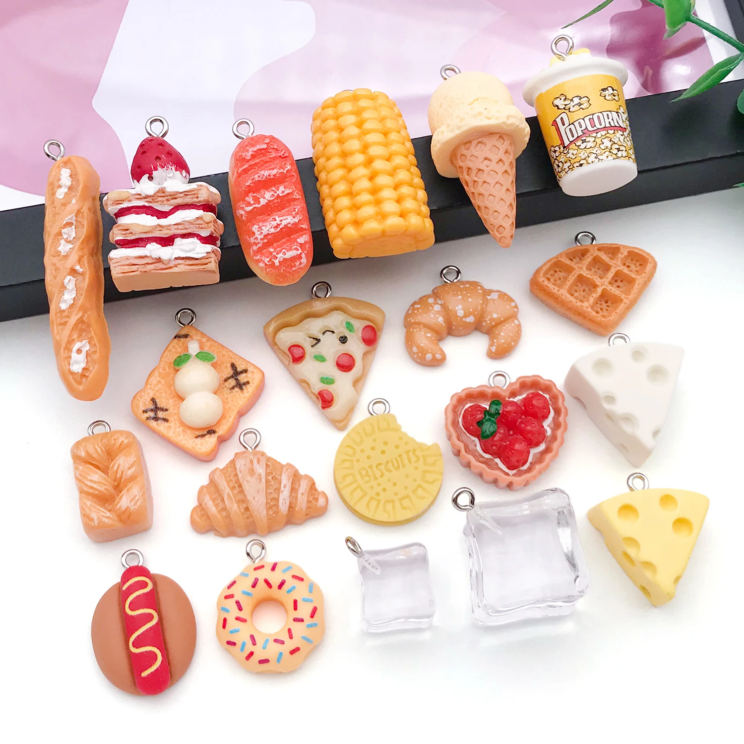 Realistic Food Charms, 5/20 pcs Resin Popcorn Burger Cake Ice Cube Miniatures for Japanese Style DIY Crafts & Cream Glue Decor. image 6