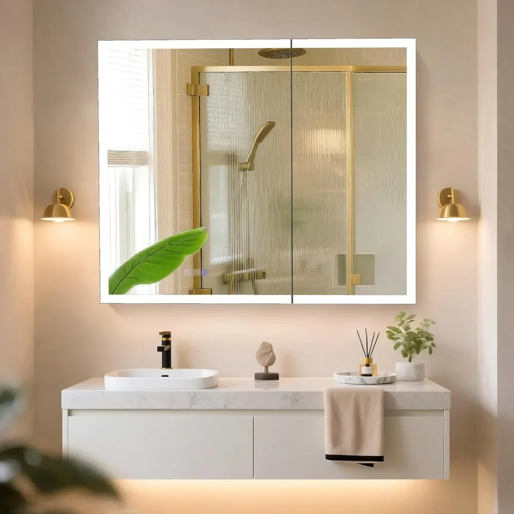 

Medicine Cabinet Mirror with LED Lights 36"×30", Dimmable Aluminum LED Mirror Cabinet with Anti-Fog, Soft-Close Hinges, Adjustab
