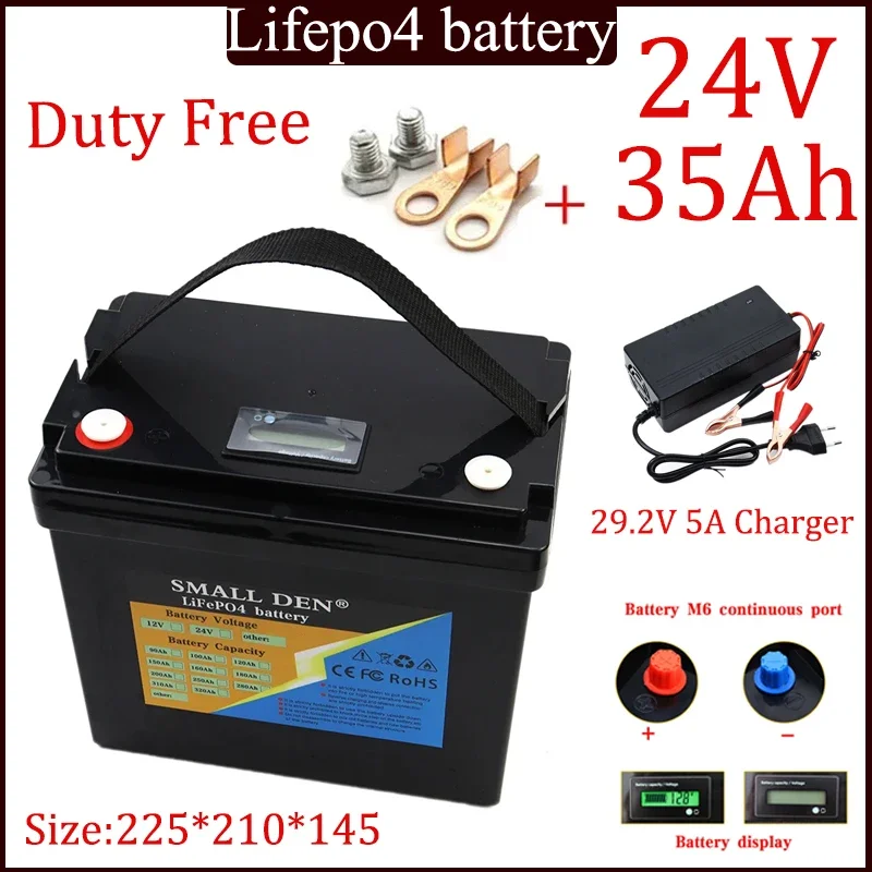 

Новый аккумулятор LiFePO4 24 В, 35 Ач, встроенный BMS высокой мощности с дисплеем для солнечной батареи RV Marine + зарядное устройство 29,2 В, 5 А