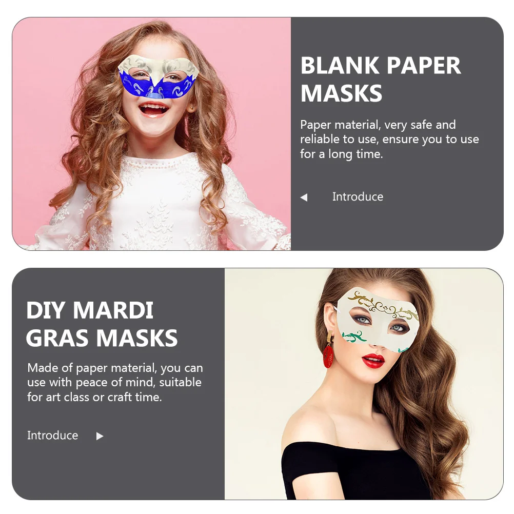 

5Pcs Blank Paper Masks DIY White Paintable Masquerade Masks for Halloween Party Art Supplies DIY White Paper Mask