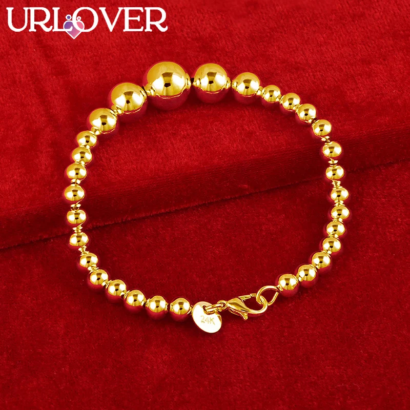 

URLOVER 24K Gold Bracelet Bead Chain Bracelets For Woman Men Fashion Party Wedding Engagement Charm Jewelry Christmas Gift