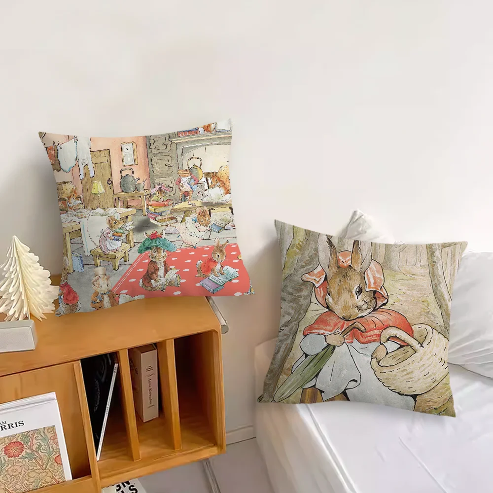 Pillow Case For Sofa Bedroom Living Room Office Bedside Table Backrest Anime P-PeterS Cute R-RabbitS Cushion Printing Square