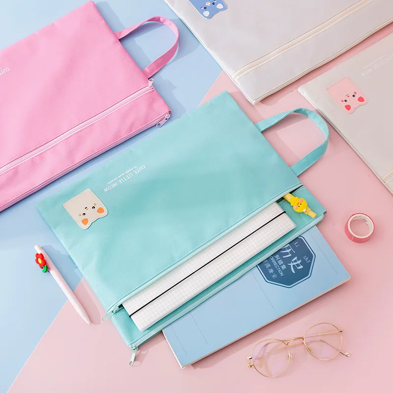 A4 File Bag File Folder Documents File Bag Stationery Filling BAG School Office Storage File Pouch Holder Zipper Bag 8 Colors