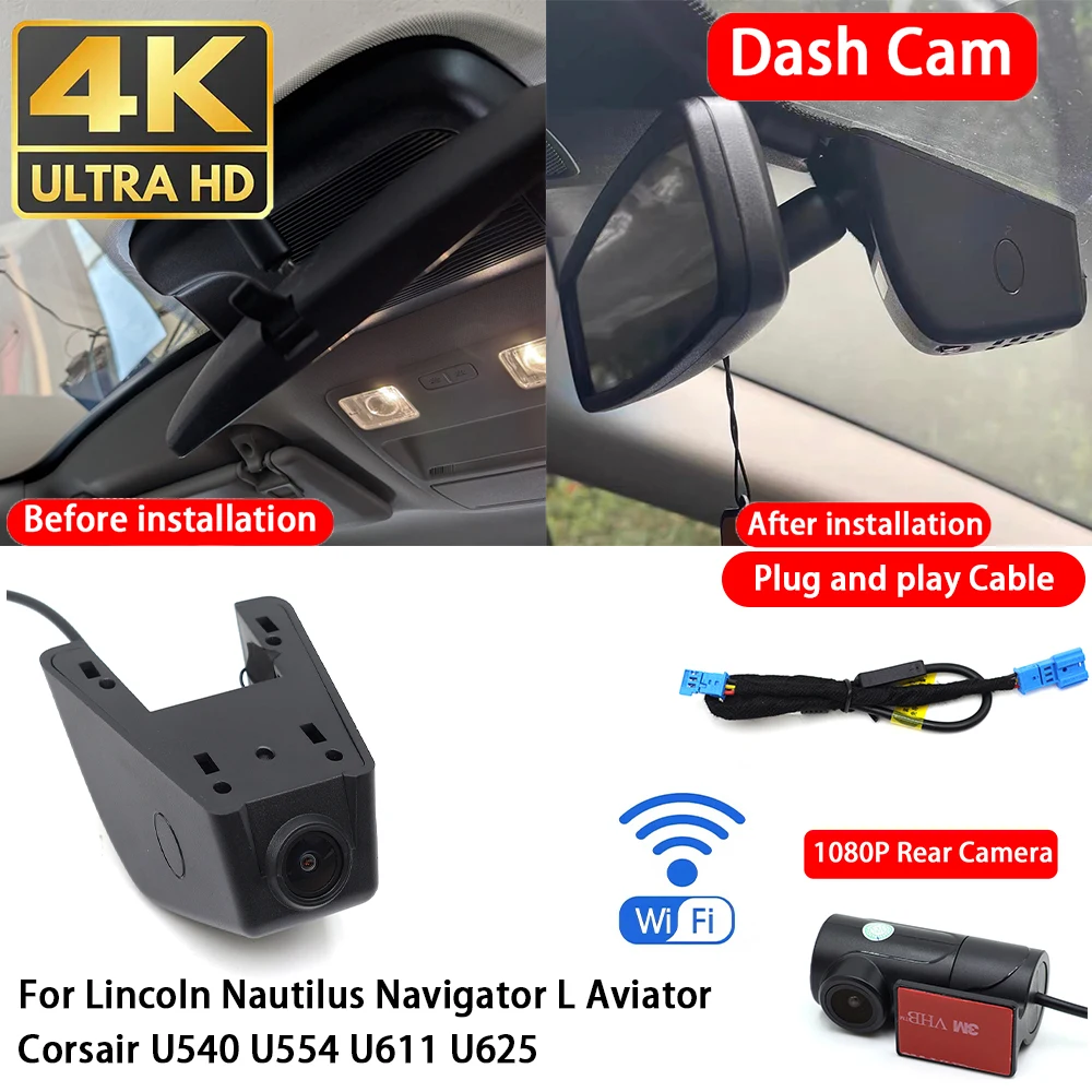 Cámara para Auto 4K con Wifi, Delantera y Trasera, para Lincoln Nautilus, Navigator L, Aviator, Corsair U540, U554, U611, U625, Plug & Play