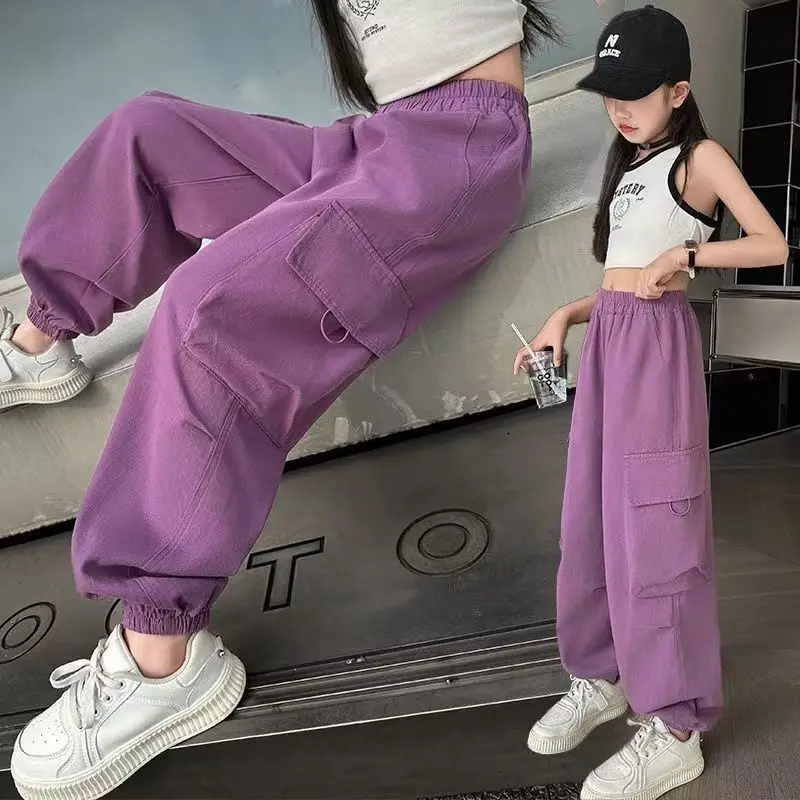 

Осенние стильные длинные брюки, модные свободные повседневные брюки для девочек, весна-осень 2025, корейский стиль, детские брюки