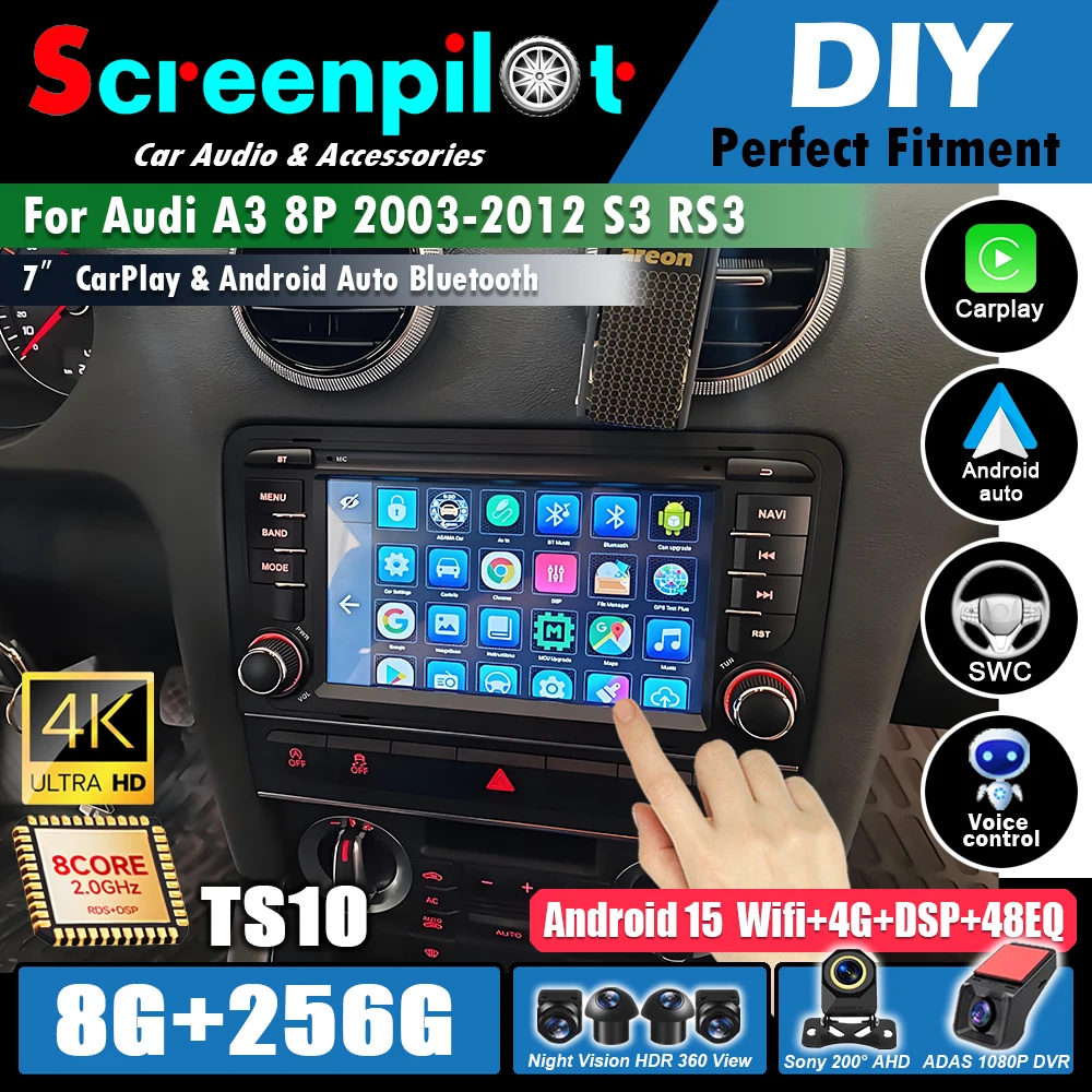 Android 16 For Audi A3 8P 2003 -2009 2011 2012 S3 RS3 Player Car Radio WIFI Carplay Auto Multimedia Video Stereo Screen
