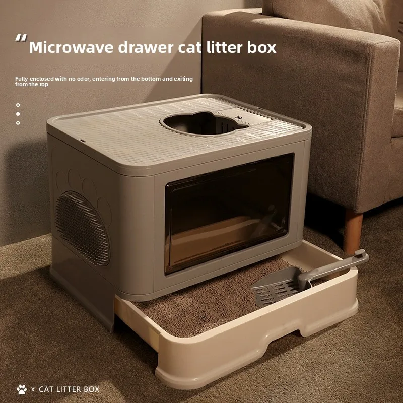 Folding Cat Litter Box Large Fully Enclosed and Splash-proof Oversized Top-entry Cat Litter Box Deodorant Rubbing Cat Toilet