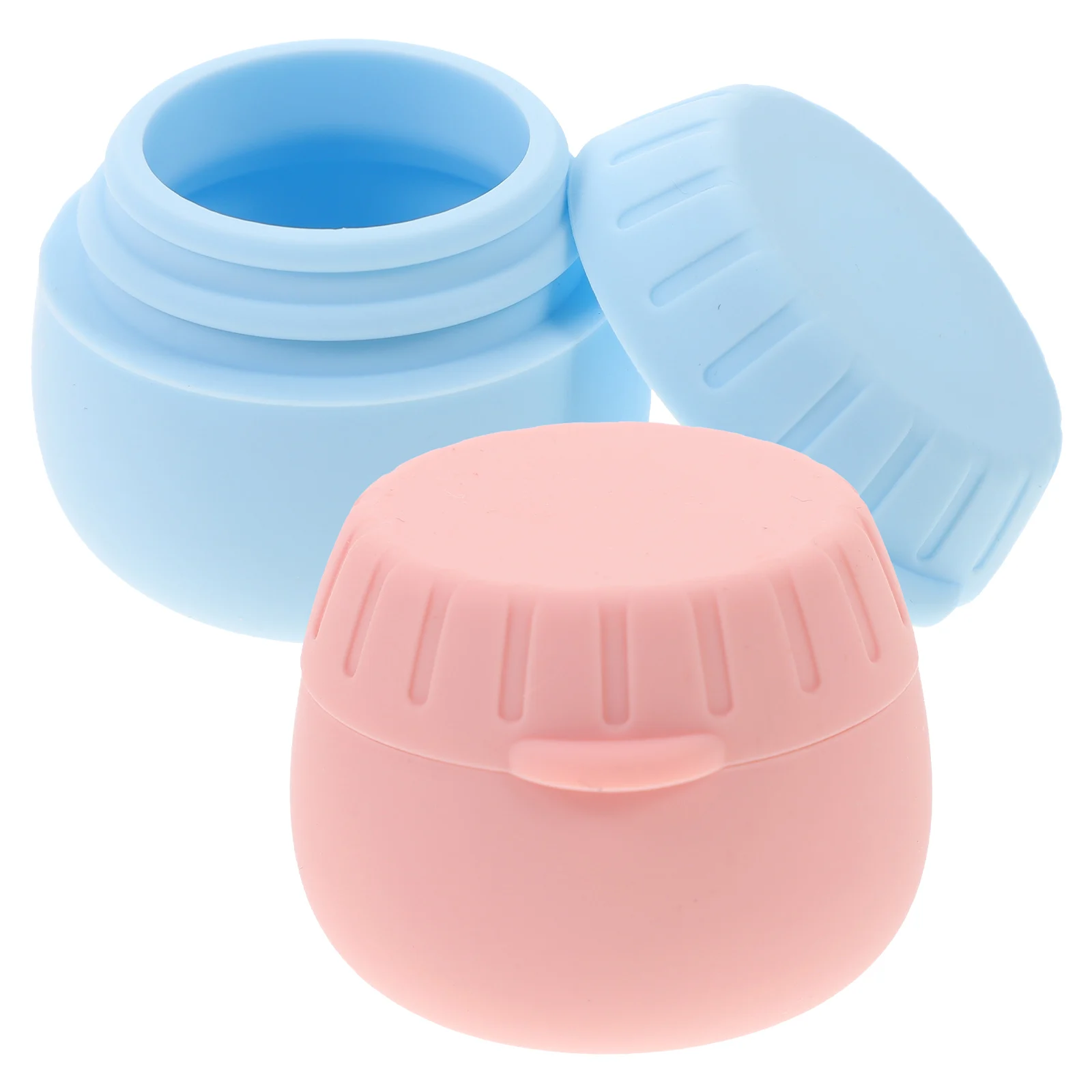 Scatole da imballaggio da 2 pezzi Bottiglie da viaggio in silicone blu rosa Contenitori piccoli Gioielli Piccoli barattoli di crema Conservazione di articoli da toilette