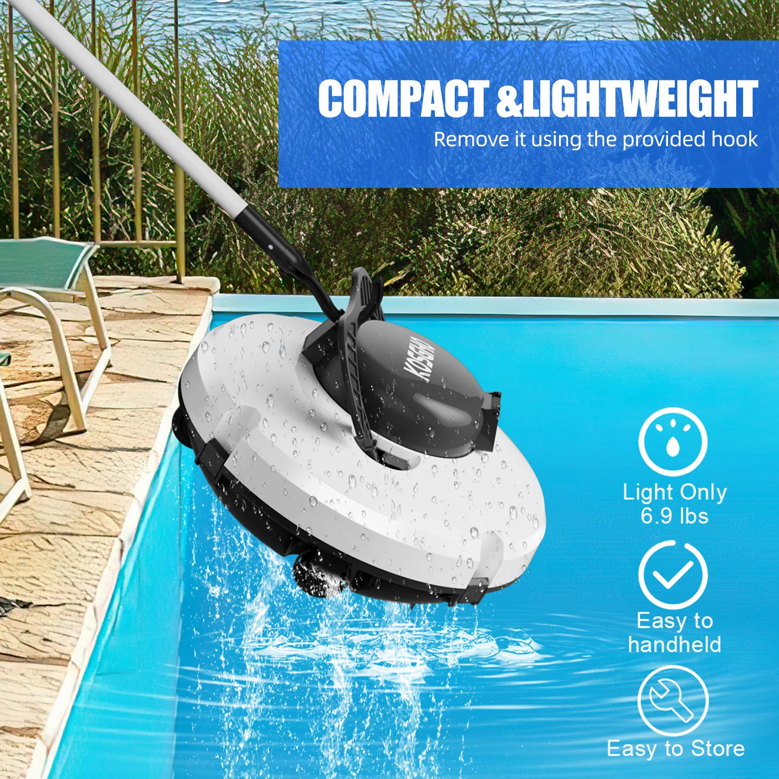 IPX8 Waterproof Dual-Motor Strong Suction Self-Parking 120Mins Runtime Automatic Pool Vacuum Cordless Robotic Pool Cleaner