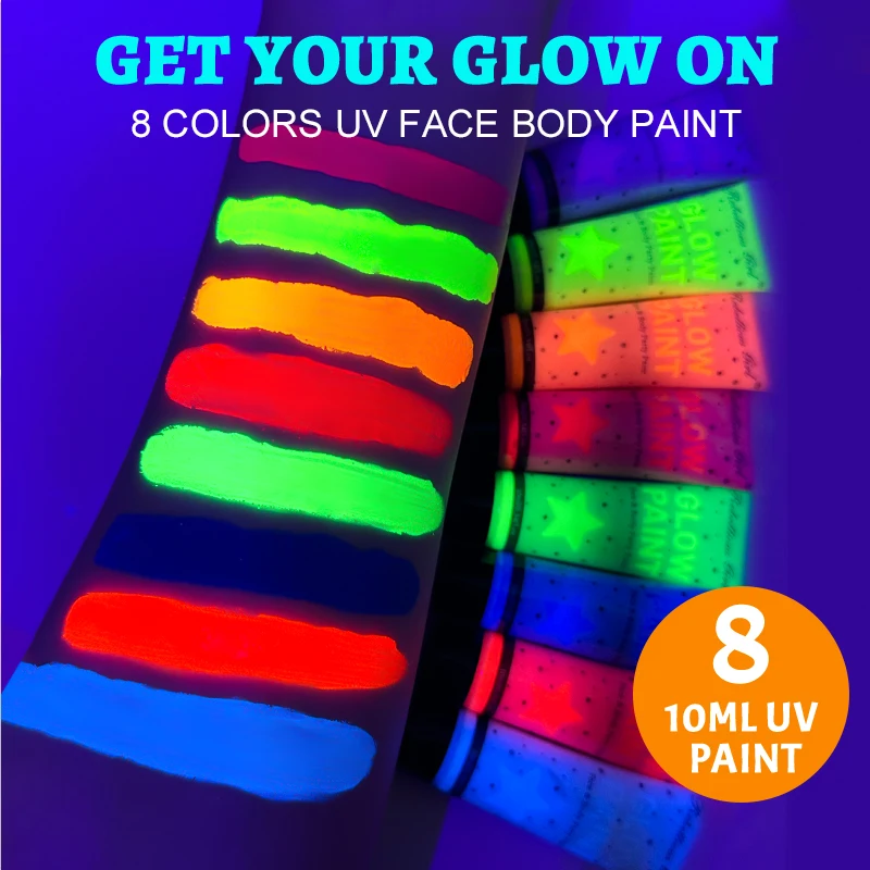 8 ألوان 10 مللي عيد الميلاد الطلاء الفلورسنت يتوهج في الظلام دهان داي مواد فنية الوجه الجسم أدوات الرسم على الحائط لتقوم بها بنفسك الكتابة على الجدران الصباغ