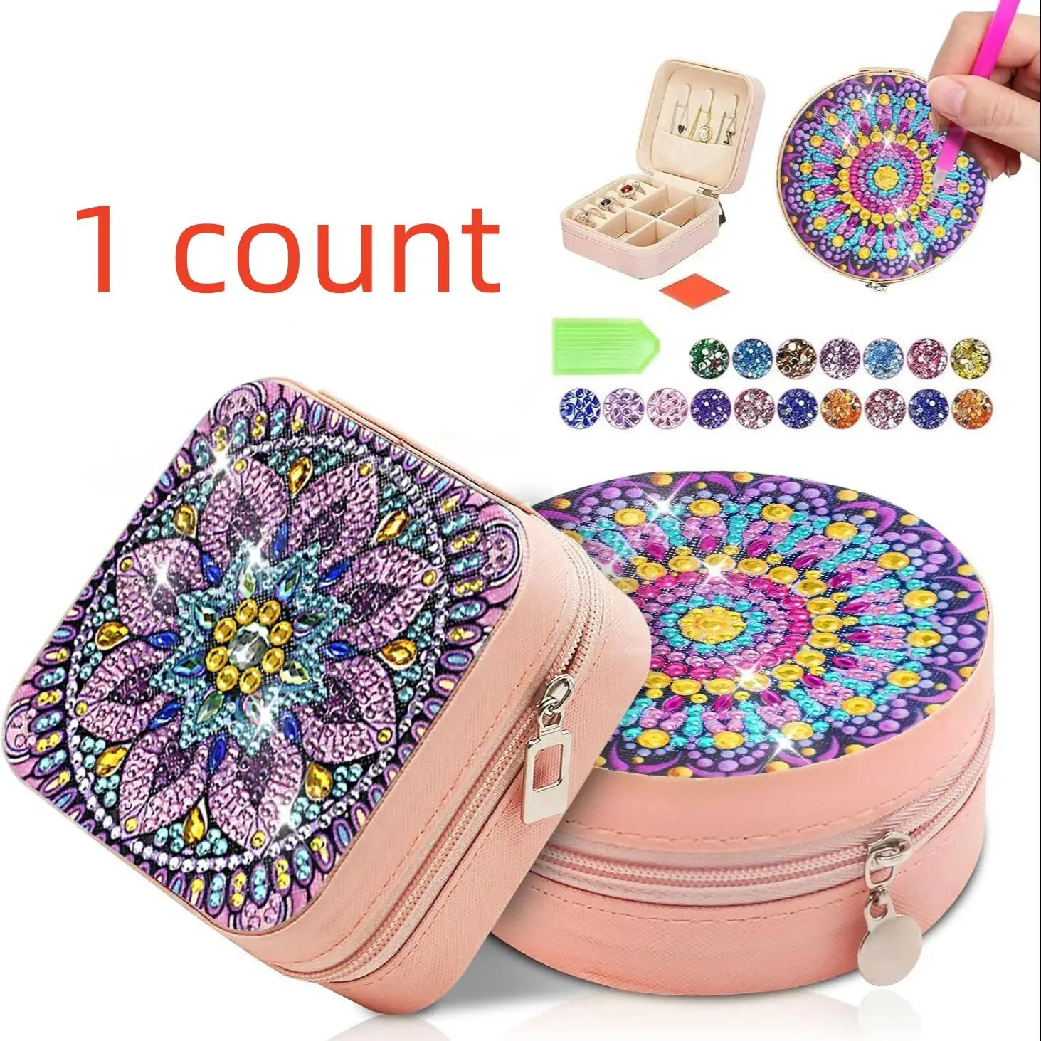 1PC DIY Floral Diamond Painting Kit with Rhinestones Portable Travel Jewelry Box Canvas Crystal Craft for Daily Use