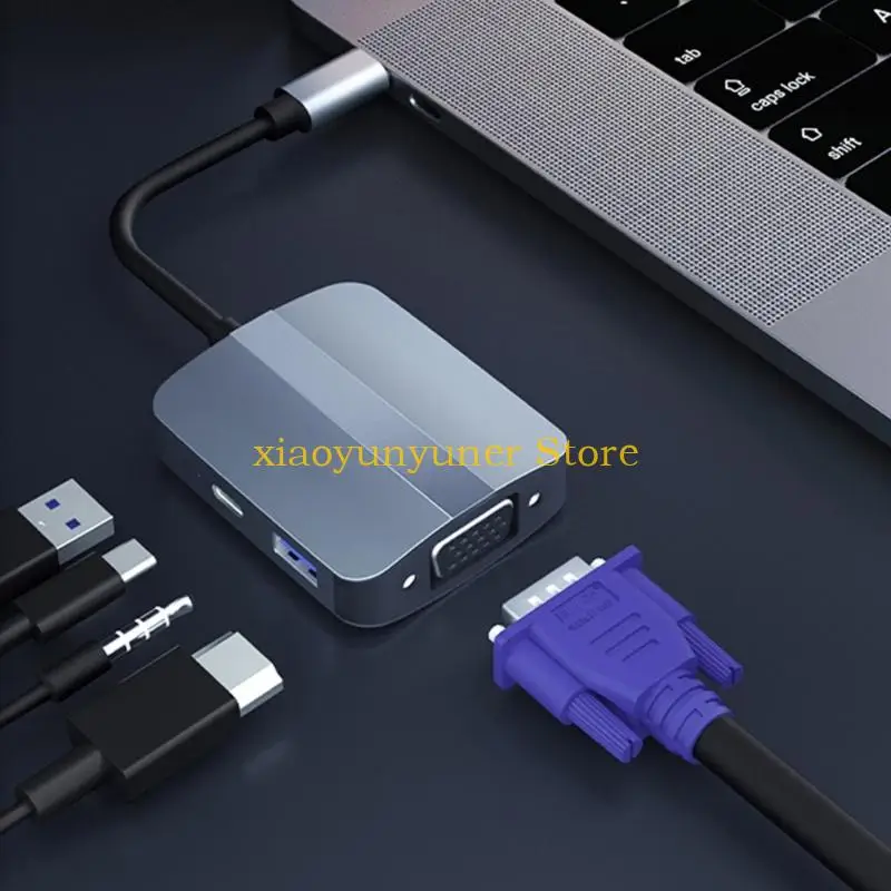 

P9JB Professional USB C Dock 5 Port Expansion 3.5mm VGA HDTV USB3.0 Docking Station for PC Laptop Accessories
