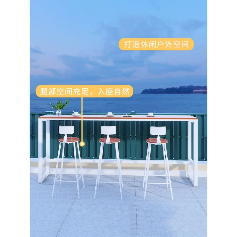 Outdoor plastic wood preservative wood bar table and chair combination balcony narrow strip table commercial window courtyard hi