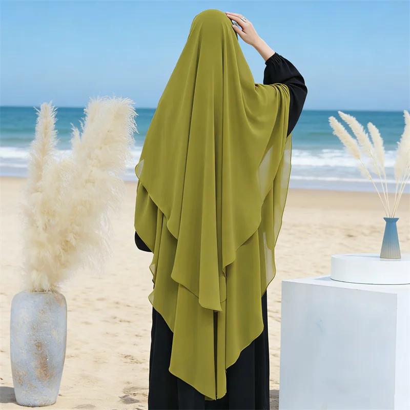 

Ramadan Muslim Women 2 Layer Khimar Hijab Chiffon Abaya Islamic Prayer Garment Eid Djellaba Turkey Burqa Arab Niqab Nikab Dress