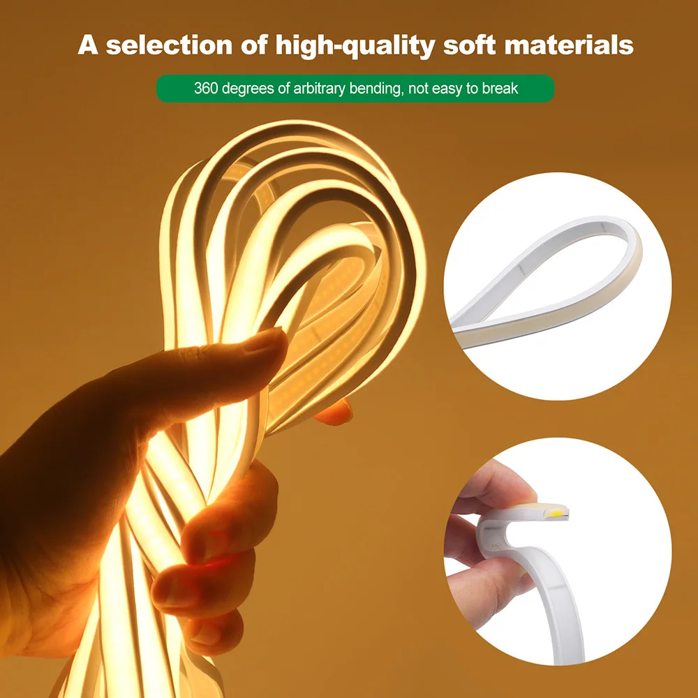 USB Touch Stepless Dimmable COB Neon LED Strip Light 5V 320LEDs/M Flexible LED Lights COB LED Neon Rope Lights Lamp
