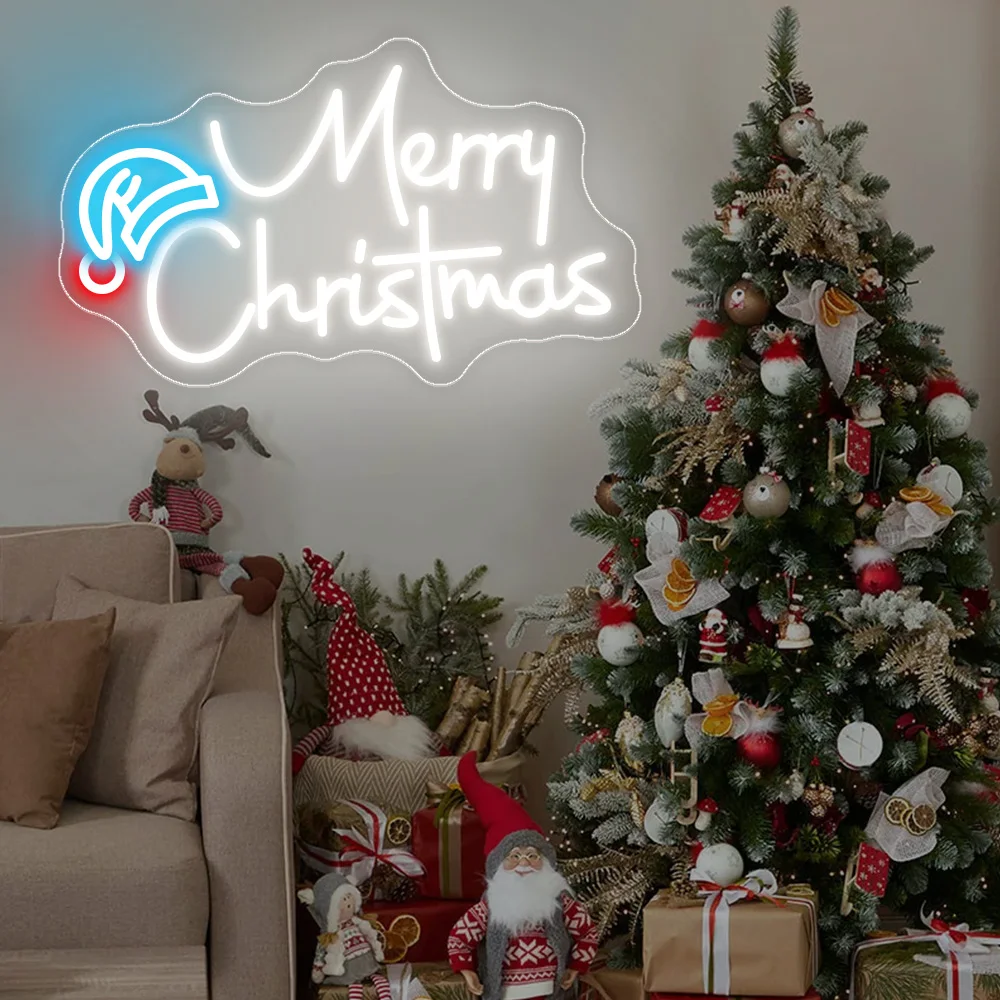 قبعة عيد الميلاد هدايا عيد ميلاد سعيد النيون تسجيل اللون مزيج LED أضواء النيون للأطفال مصباح الحفلات علامات النيون جدار غرفة نوم الديكور