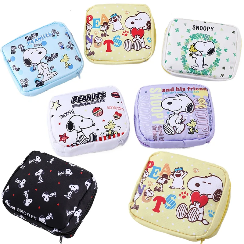 Snoopy Women Sanitary Napkin Tampon Storage Bag Portable Large Capacity Cosmetic Bags Girl Cute Coin Purse Key Lipstick Bag Gift