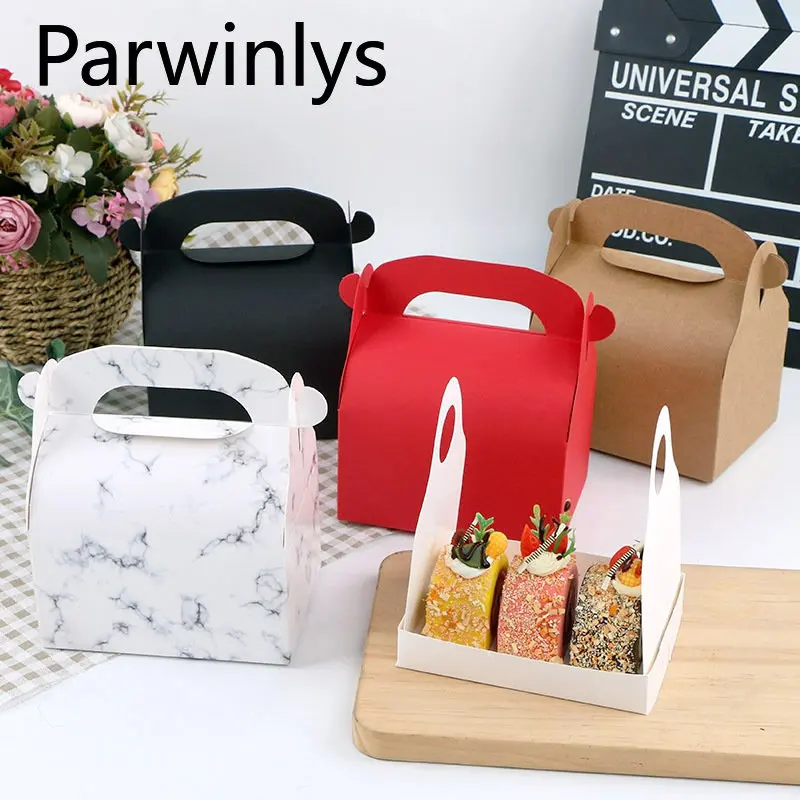 10-35 PCS Small Cake Roll Portable Box Short Sandwich Bake Paper Plastic Takeaway Package Wholesale Pastry Party Wedding Dessert