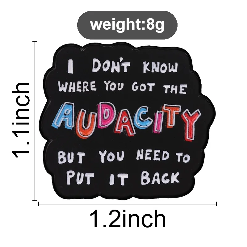 Audacity Put It Back Sarcastic Enamel Pin, Black Speech Bubble Brooch With Bold Font For Witty People And Casual Style