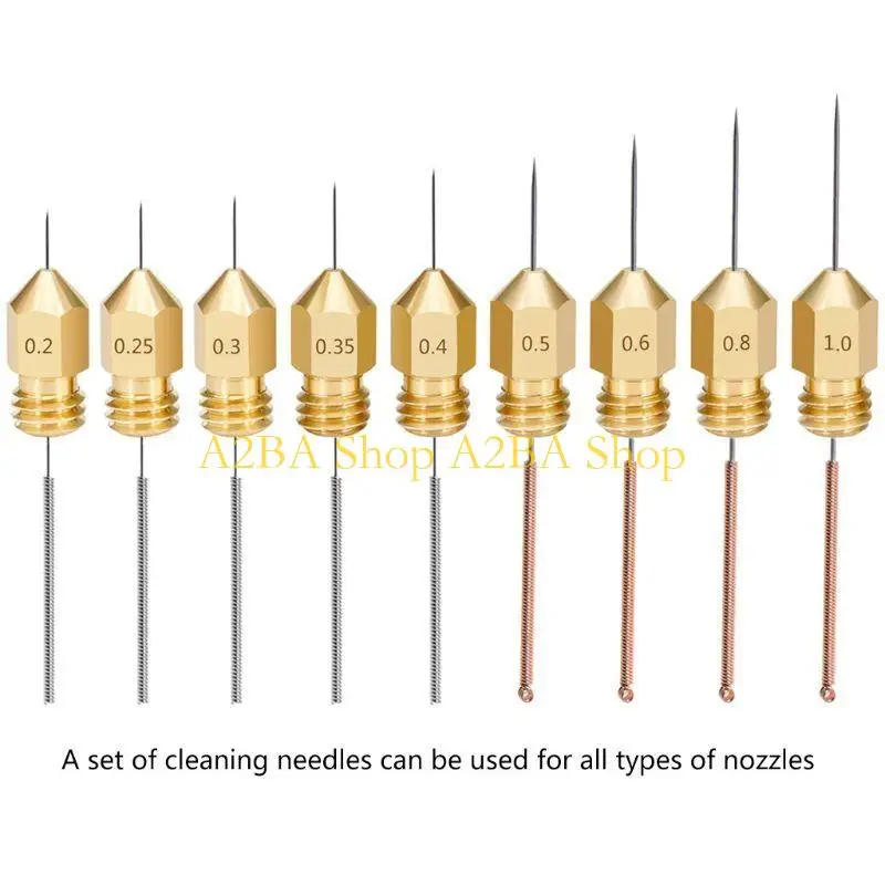 

A2BA 9Pcs/Set Stainless Steel Metal Nozzle Cleaning Needle Cleaner Drill Bit 0.2mm-1mm for 3D Printer Parts Accessories