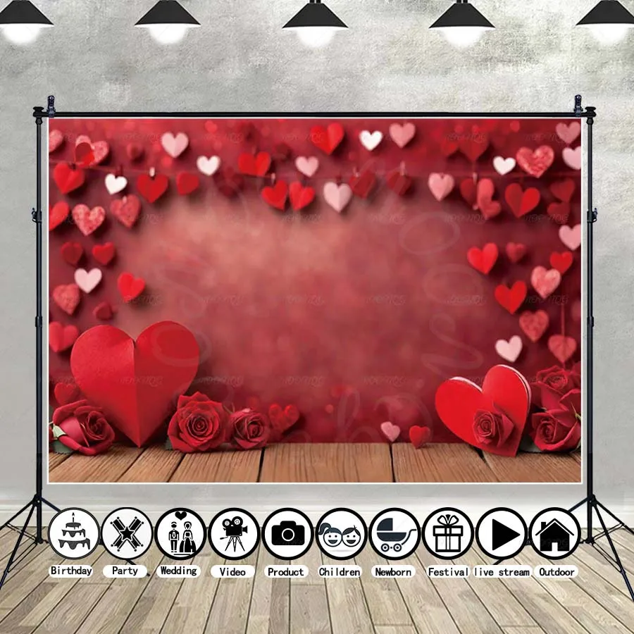 MOON.QG خلفية عيد الحب الدافئة الأحمر القلب ارتفع أكاليل مصابيح أرضية خلفيات للصور النساء التصوير ملصق