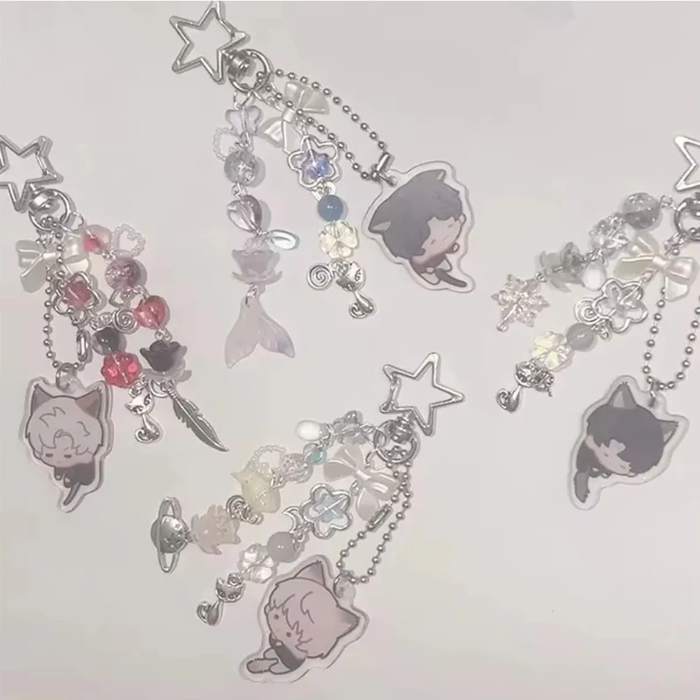 Breloczek do kluczy z motywem gry Love and Deepspace, chibi, kreskówkowy, kokieteryjny, bajkowy, konwalia, zawieszka do torebki, brelok, prezent na Boże Narodzenie