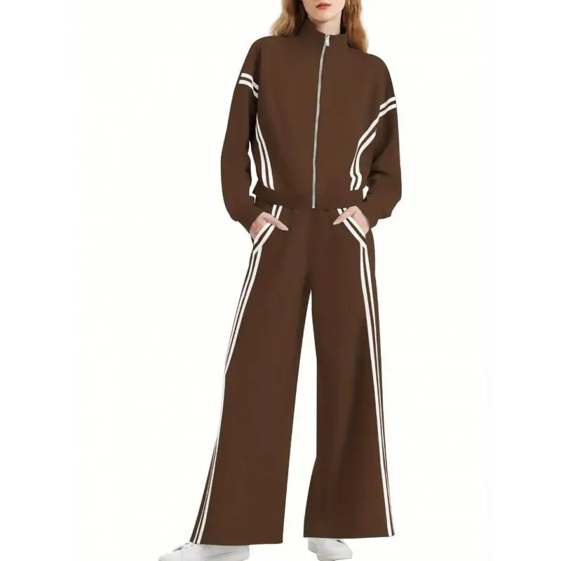 Roupas femininas de 2 peças com zíper, moletom Cleanfit Sle, cintura baixa, material PVC, calças casuais, adequado para meia-idade