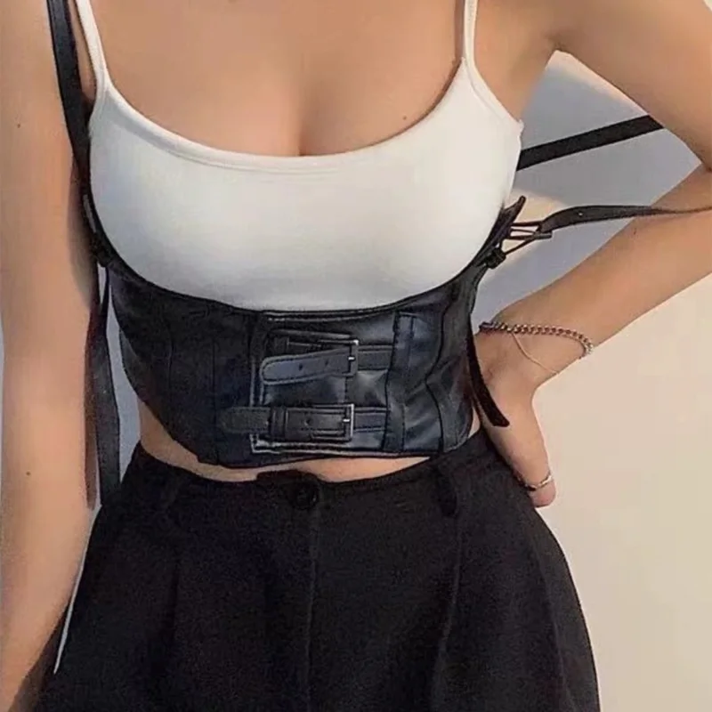 Damen Taillengürtel Unterbrustkorsett PU-Leder Verstellbar Punk Kummerbund Korsett Breite Gürtel Kleid Kostüm Bund Cincher