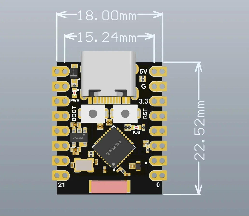 RCmall-Placa de desarrollo ESP32C3 ESP32 Super Mini, Chip de ESP32-C3 WiFi + BT, 3,3-6V para Arduino IoT