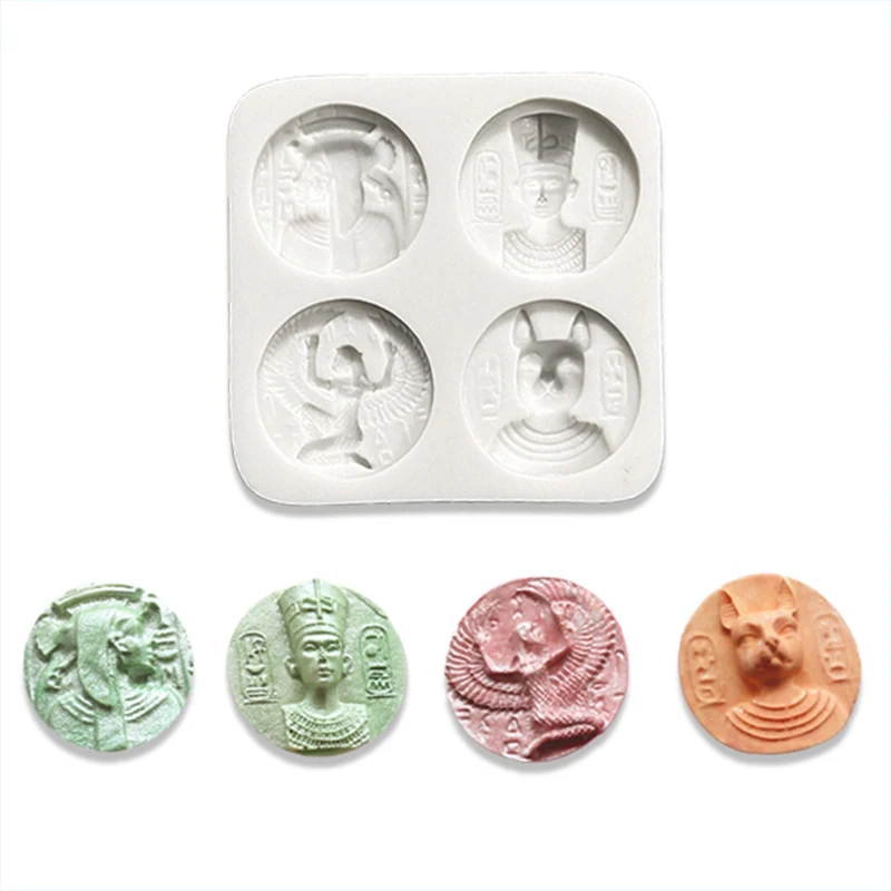 DIY mold 4 hole Egyptian Pharaoh seal coin fondant cake mold cake decorative chocolate silicone mold