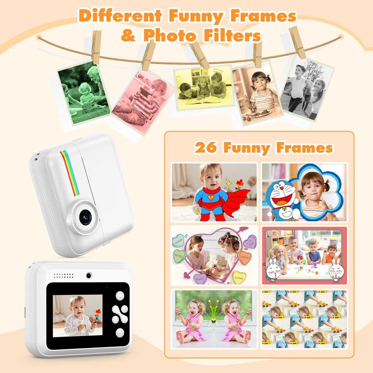 High Definition Digital Camera For Children's Photography Portable Thermal Printer Kids Camera 1080P HD Video Capture Toy Gift