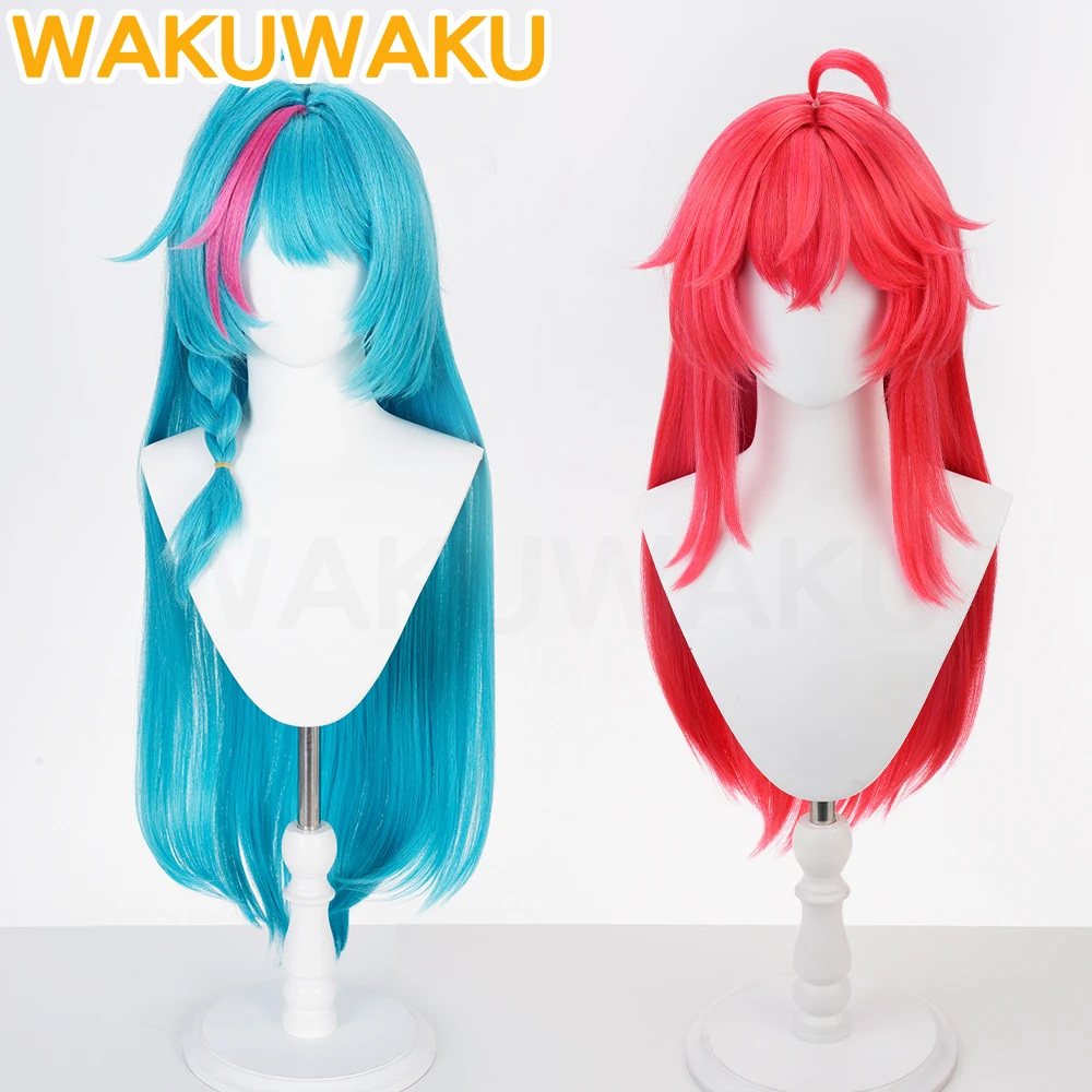 EM ESTOQUE Peruca Cosplay Nanally Collins Mint do Jogo Neverness to Everness WakuWaku, Peruca Feminina com Cabelo Vermelho e Azul Mint Nanally Coluccis NTE