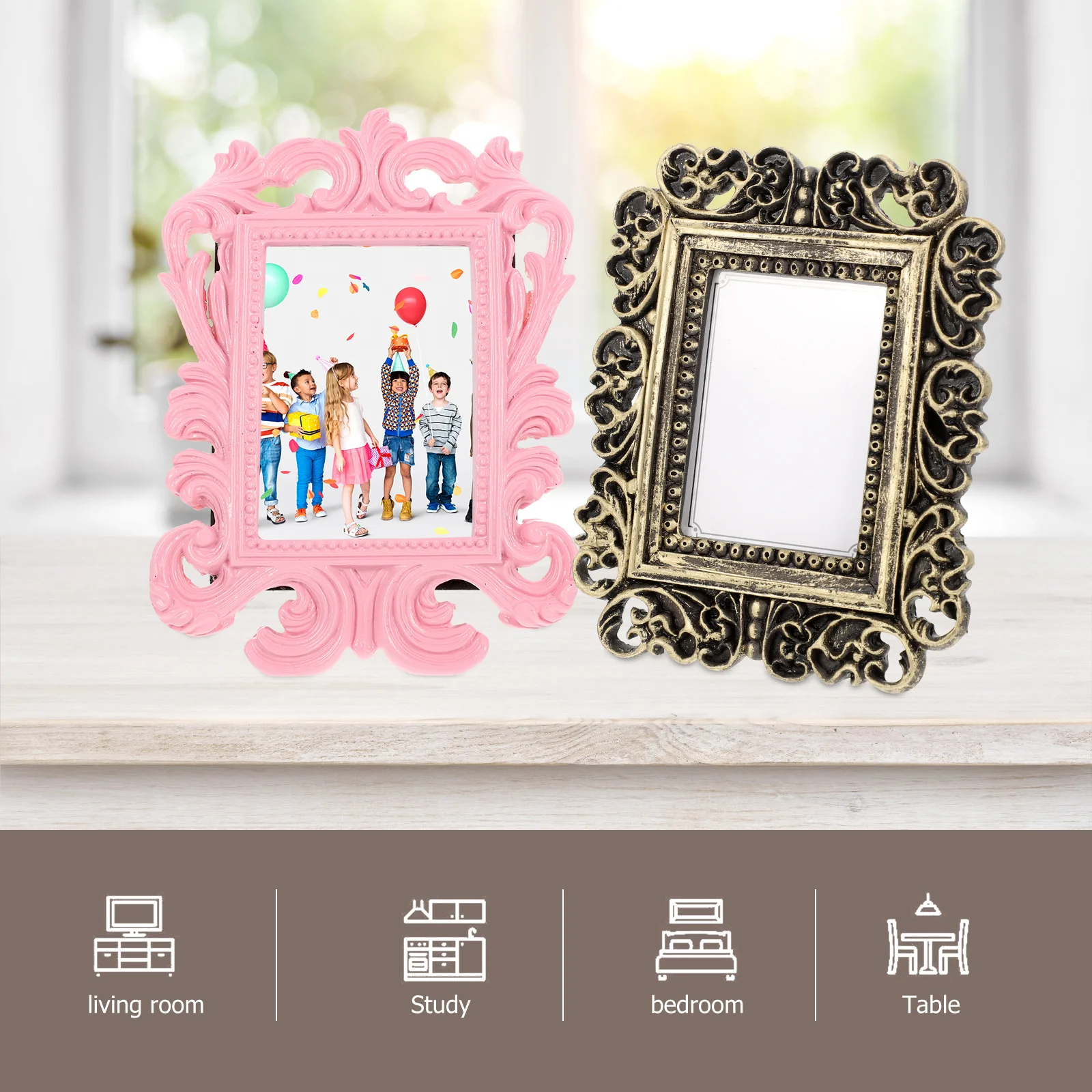 

2Pcs Square Retro Photo Frame Exquisite Resin Desktop Photo Holder Birthday Tabletop Picture Display Decor Gift